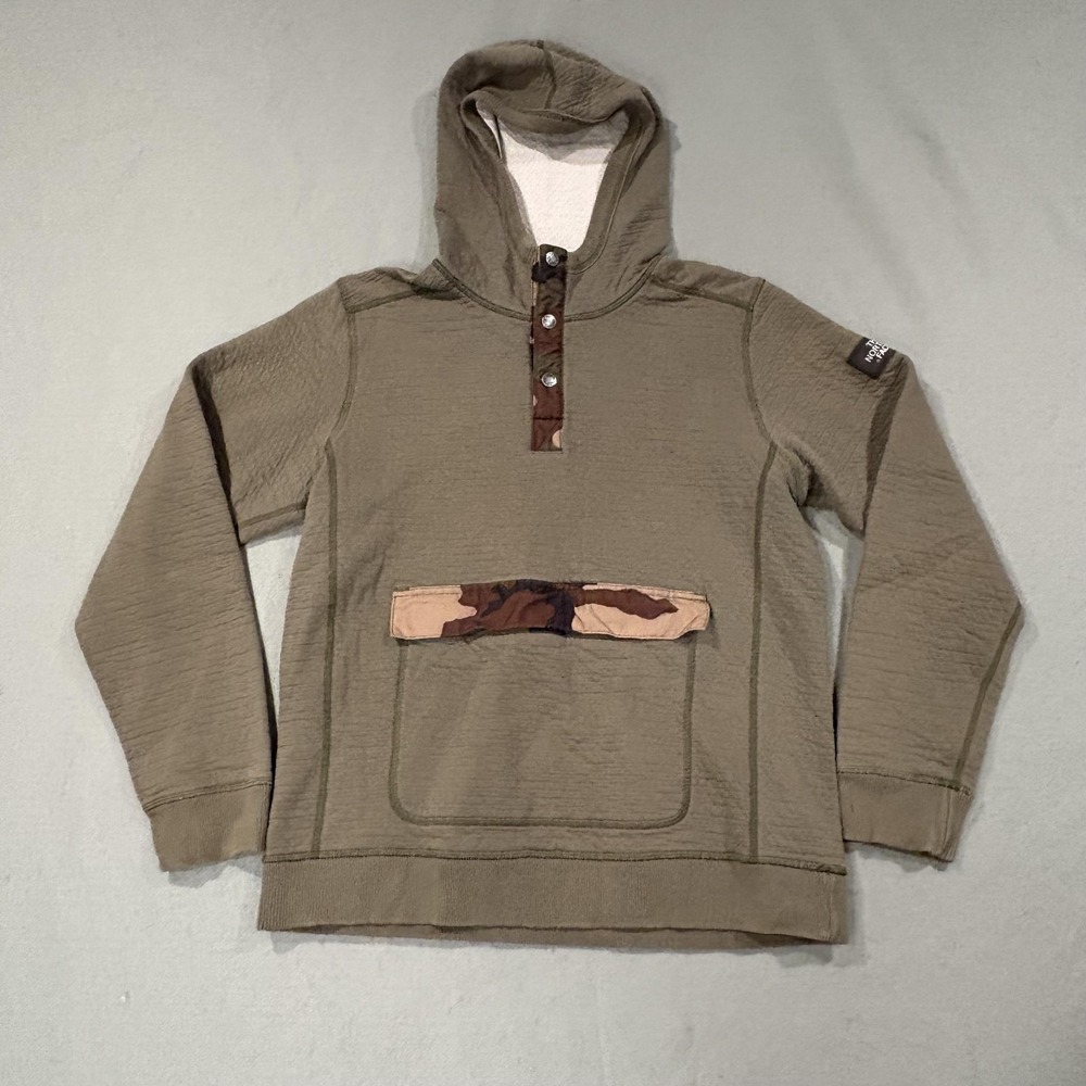 Vintage The North Face Hoodie Mens Medium Green Pullover Knit Hooded Camo